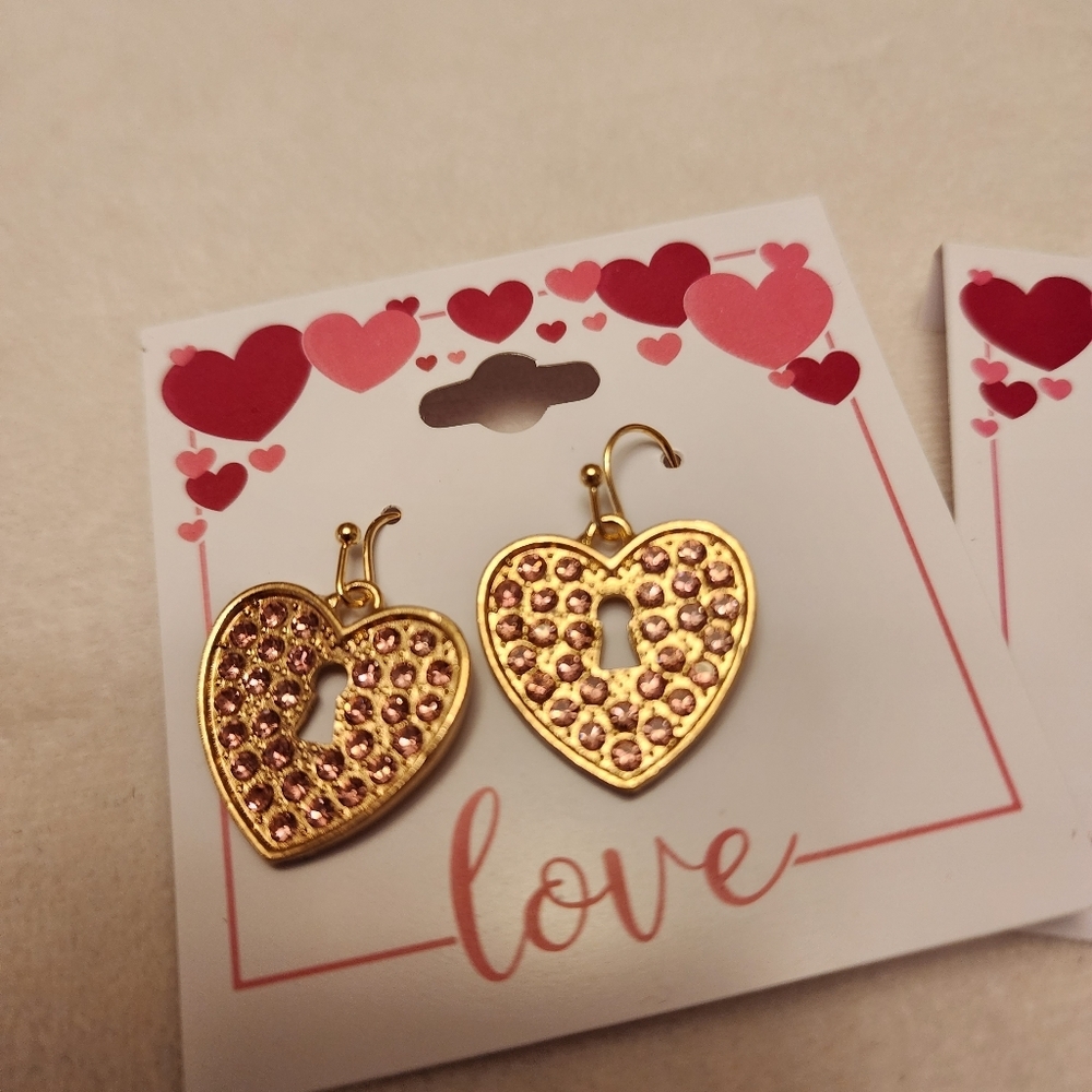 2 Sets of Heart Rhinestone Lock & Key Earrings - Picture 6 of 6